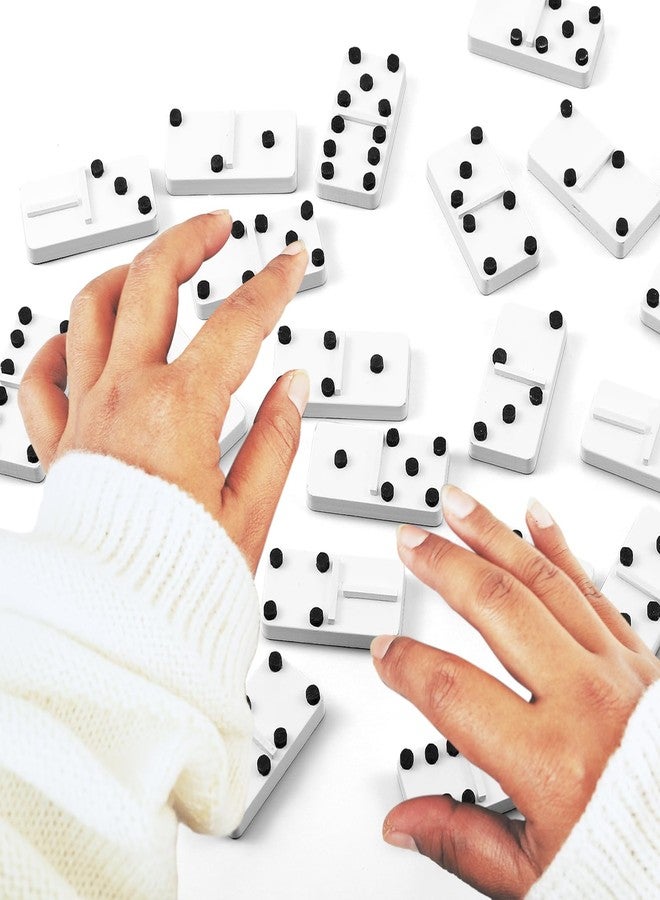 Simgoing Braille Double 6 Dominoes Game Wooden Raised Dots Dominoes Set, 28 Piece Braille Game Set with Storage Box for The Blind and Visually Impaired - Image 5